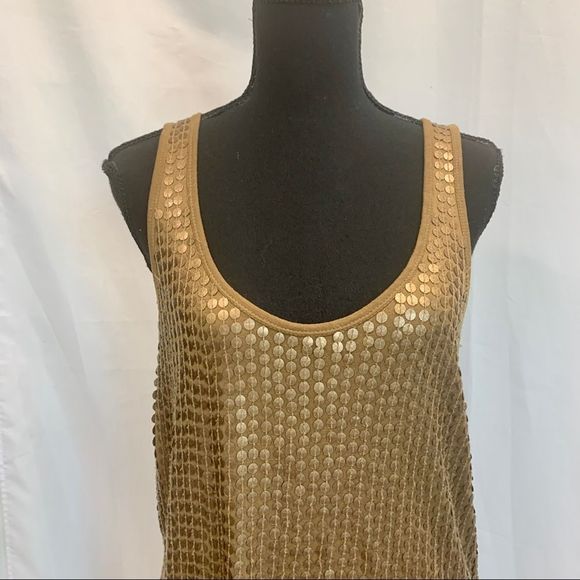 MICHAEL Michael Kors brown bronze sequin tank top camisole blouse Sz M sparkly - Picture 3 of 11